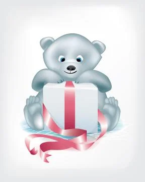 Bear little cute white present vector illustration Stock Illustration