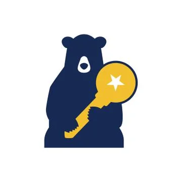 Bear Locksmith hold key mascot logo icon illustration Stock Illustration