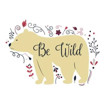 Bear logo template with decorations text Be wild Stock Illustration