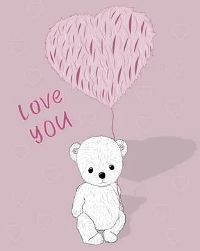 Bear love gift love you valentine's day white bare balloon pink girl's stuff Stock Illustration