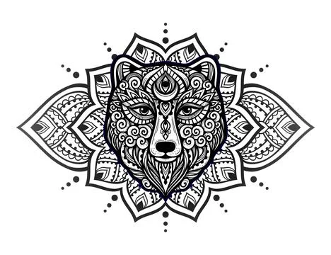 Bear mandala ornament. Vector illustration, animal Stock Illustration