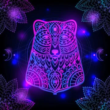 Bear Mandala space. Psychedelic pattern Stock Illustration