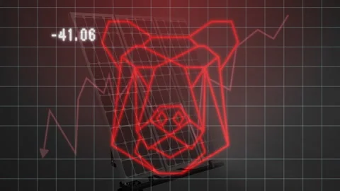 Bear market animation with red graph and -26 Stock Footage 305726720