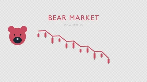Bear Market Symbol with Falling Red Trading Chart Stock Footage 346710296