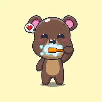 Bear mascot cartoon character vector illustration brushing teeth. Stock Illustration