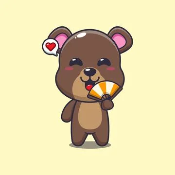 Bear mascot cartoon character vector illustration with hand fan. Stock Illustration