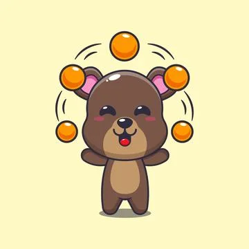 Bear mascot cartoon character vector illustration circus attraction with ball Stock Illustration