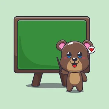 Bear mascot cartoon character vector illustration with blackboard. Stock Illustration