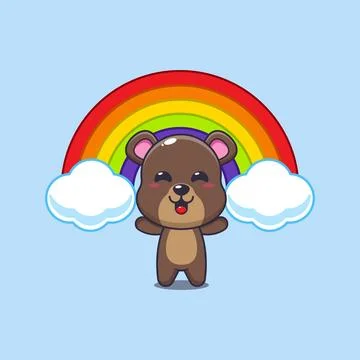 Bear mascot cartoon character vector illustration with rainbow. Stock Illustration