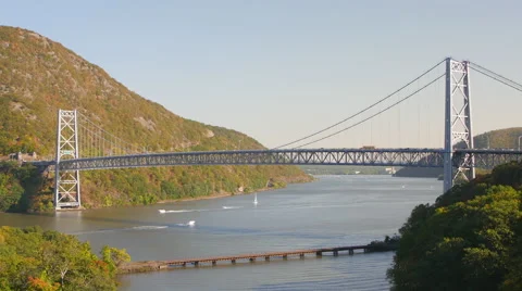 Bear Mountain Bridge &amp; CSX Train Trestle Stock Footage 47859209