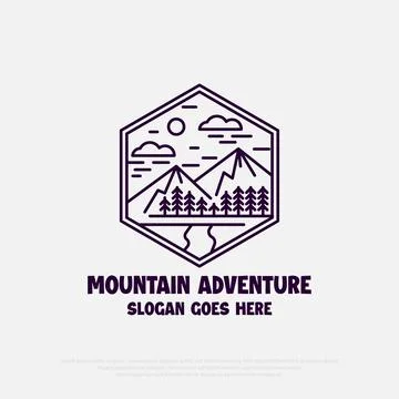 Bear mountain logo design vector, line art logo for outdoor adventure icon .. Stock Illustration