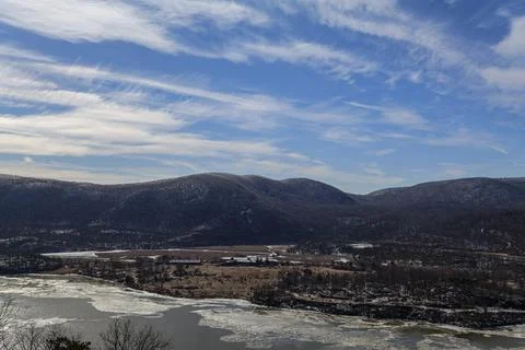 Bear Mountain, NY at winter time. Scenic overlook of bear mountain and Hudson Stock Photos