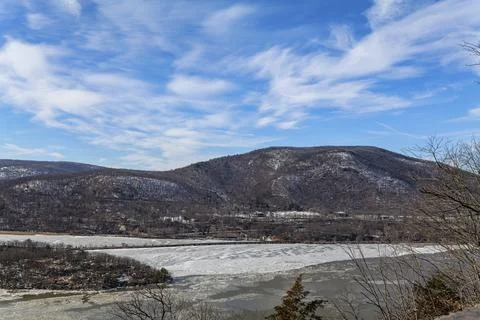 Bear Mountain, NY at winter time. Scenic overlook of bear mountain and Hudson Stock Photos