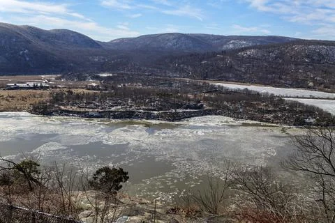 Bear Mountain, NY at winter time. Scenic overlook of bear mountain and Hudson Stock Photos