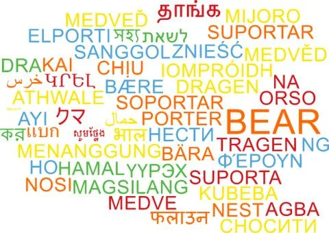 Bear multilanguage wordcloud background concept Stock Illustration