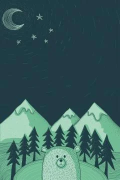 Bear at night doodle Stock Illustration