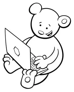 Bear with notebook coloring book Black and White Cartoon Illustration of B... Stock Photos