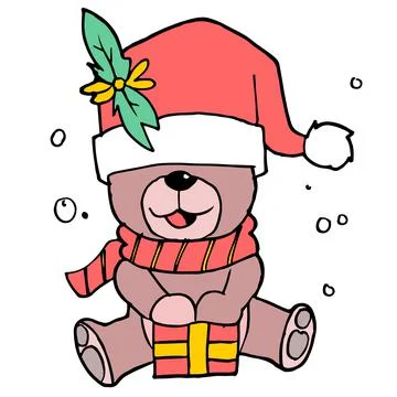 Bear opens christmas gifts Stock Illustration