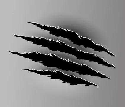 Bear or tiger claw mark. Scratches and torn traces of vector animal paw slashes Stock Illustration