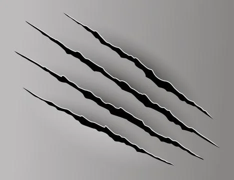 Bear or tiger claw mark. Scratches and torn traces of vector animal paw slashes Stock Illustration