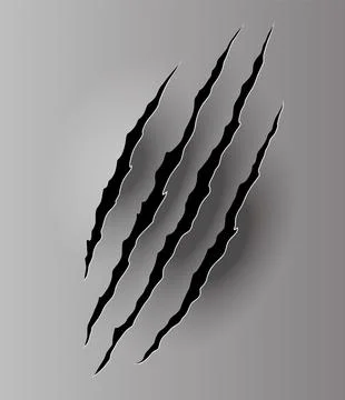 Bear or tiger claw mark. Scratches and torn traces of vector animal paw slashes Stock Illustration