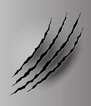 Bear or tiger claw mark. Scratches and torn traces of vector animal paw slashes Stock Illustration