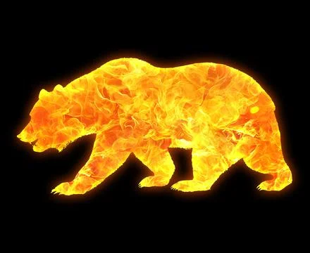 Bear outline with a bright fire pattern isolated on a black background Stock Photos