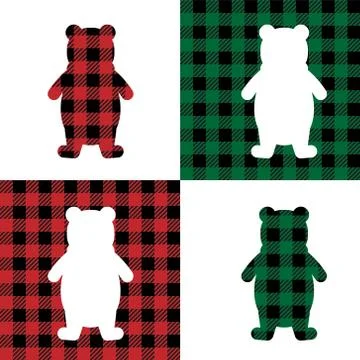 Bear pattern at Buffalo Plaid. Festive background for design and print Stock Illustration