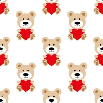 Bear pattern seamless. Baby Background with teddy bear and hearts, fabric for Illustrazione stock