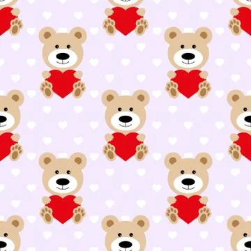 Bear pattern seamless. Baby Background with teddy bear and hearts, fabric for Stock Illustration