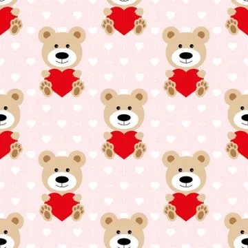 Bear pattern seamless. Baby Background with teddy bear and hearts, fabric for Stock Illustration