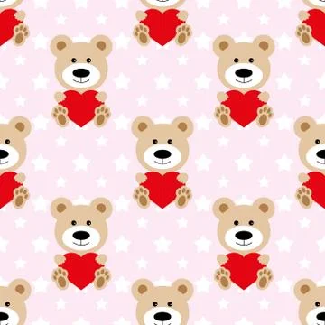 Bear pattern seamless. Baby Background with teddy bear and hearts, fabric for Stock Illustration