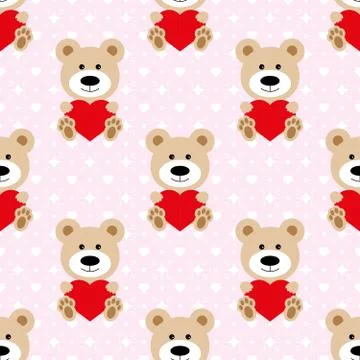 Bear pattern seamless. Baby Background with teddy bear and hearts, fabric for Stock Illustration