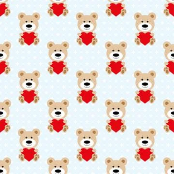Bear pattern seamless. Baby Background with teddy bear and hearts, fabric for Stock Illustration