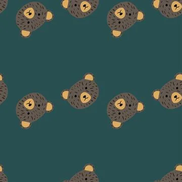 Bear pattern seamless in freehand style. Head animals on colorful background. Stock Illustration