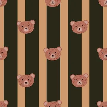 Bear pattern seamless in freehand style. Head animals on colorful background. Stockillustratie