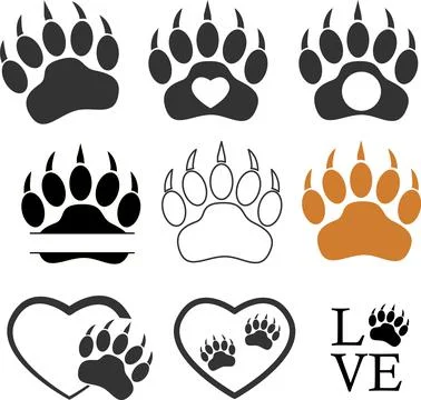 Bear paw monogram icon. Pet paw print cat dog man friend sign. pet paw print Illustrazione stock