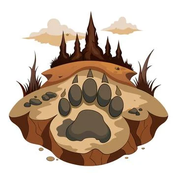 Bear paw in mountain landscape Stock Illustration