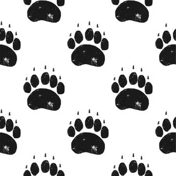 Bear paw pattern. Bear Claw seamless background. Footprint wallpaper. Vintage Stock Illustration