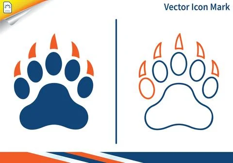 Bear paw print symbol solid and outline versions. Illustrazione stock