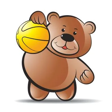 Bear play with yellow ball Stock Illustration