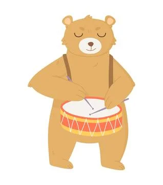 Bear playing on drum character Stock Illustration