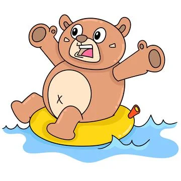 Bear playing water using air tires, doodle icon image kawaii Stock-Illustration