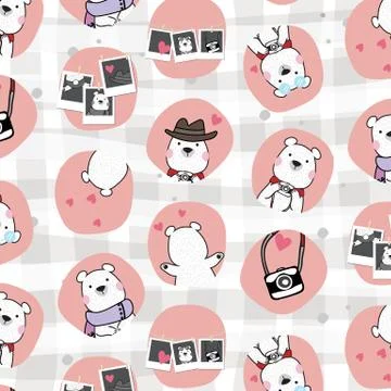 Bear Polar Bear with camera vector seamless pattern Stock Illustration