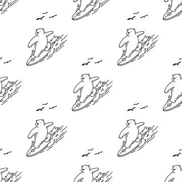 Bear polar bear seamless pattern surf ocean vector wallpaper isolated background 스톡 일러스트