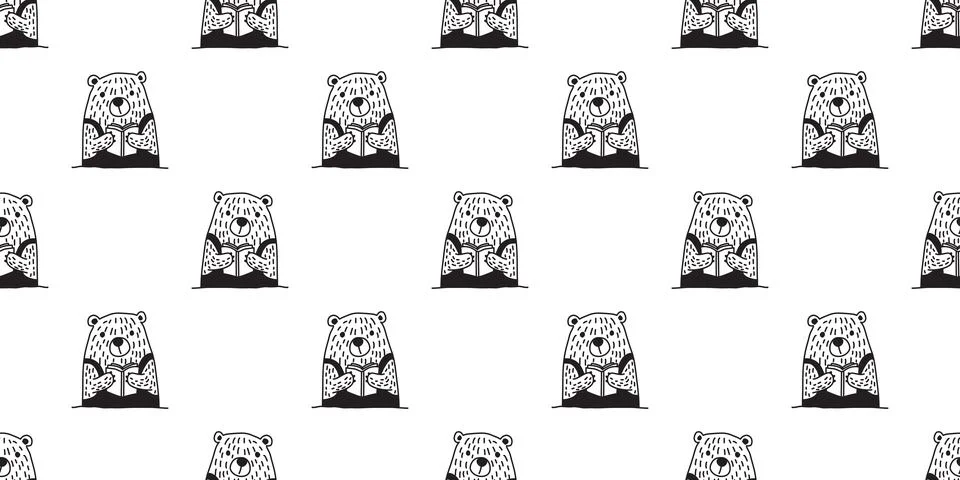 Bear Polar Bear Seamless Pattern Reading book vector wallpaper background Stock Illustration