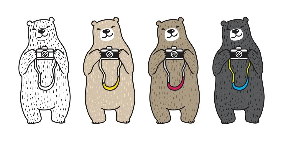 Bear Polar Bear vector camera photography character cartoon Illustrazione stock