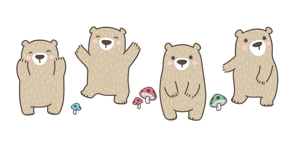 Bear Polar Bear vector mushroom character cartoon illustration doodle Illustrazione stock
