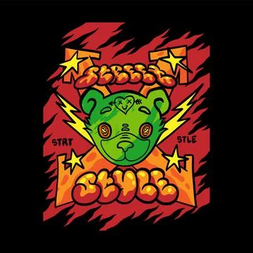 Bear print. Graphic boy design with cool slogan. T-shirt typography. Urban Stock Illustration