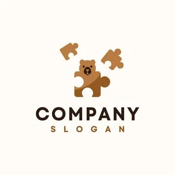 Bear Puzzle logo in flat style vector design template Stock Illustration